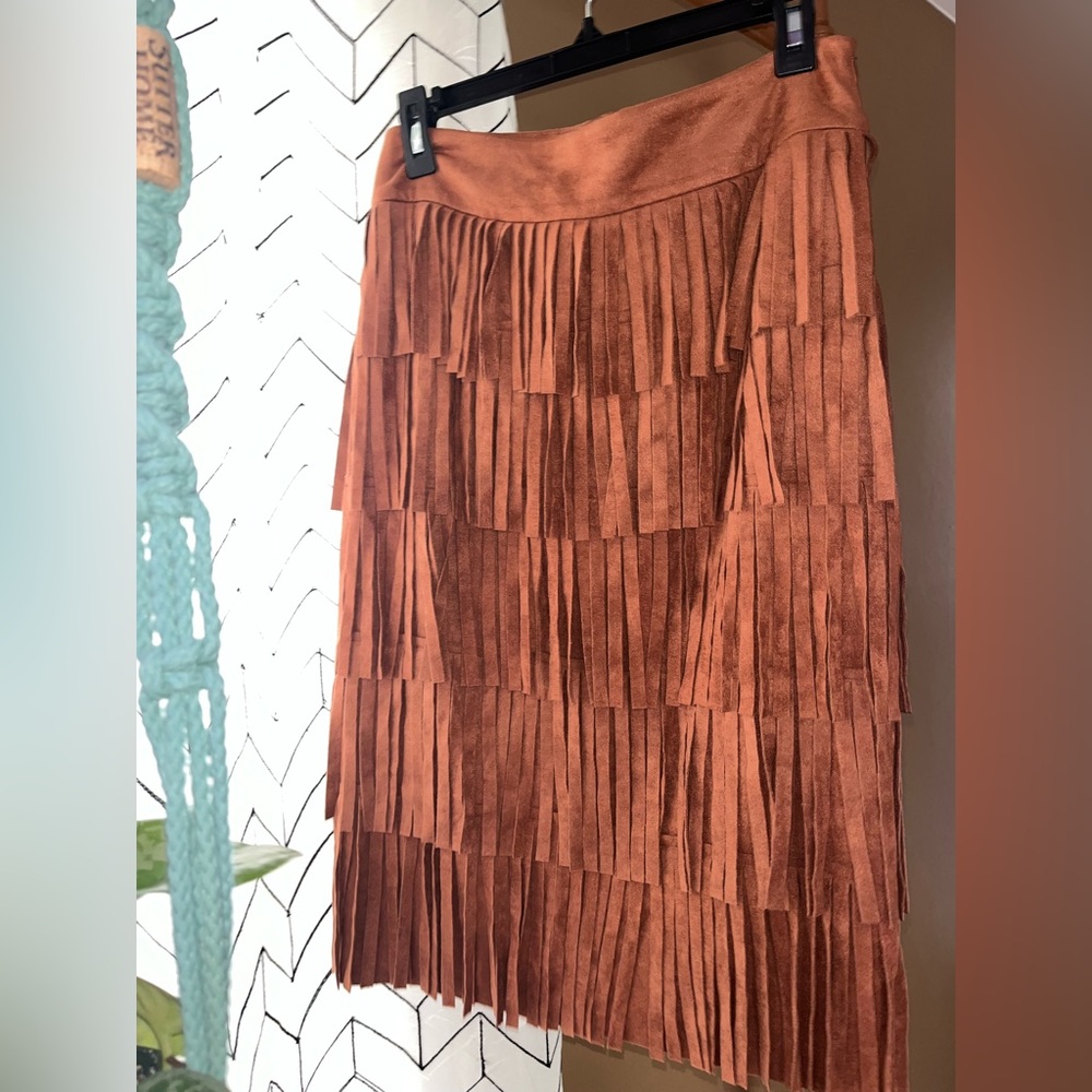 Gianni Bini Suede Fringe Skirt